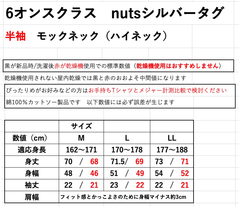 サイズ採寸表シルバータグ