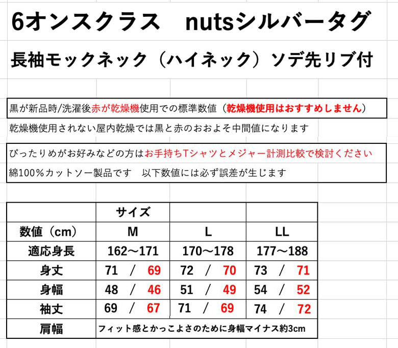 サイズ採寸表シルバータグ